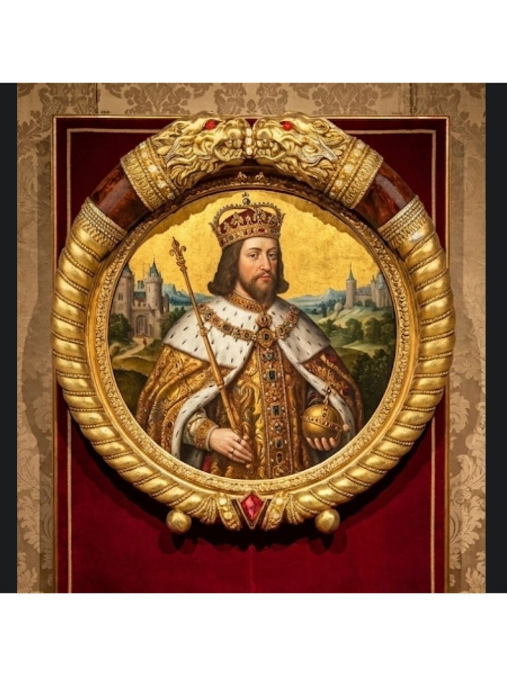 Regal Gold and Brown Lion Head Picture Frame